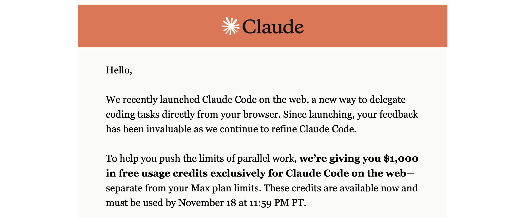 1000 dollar credit from Claude