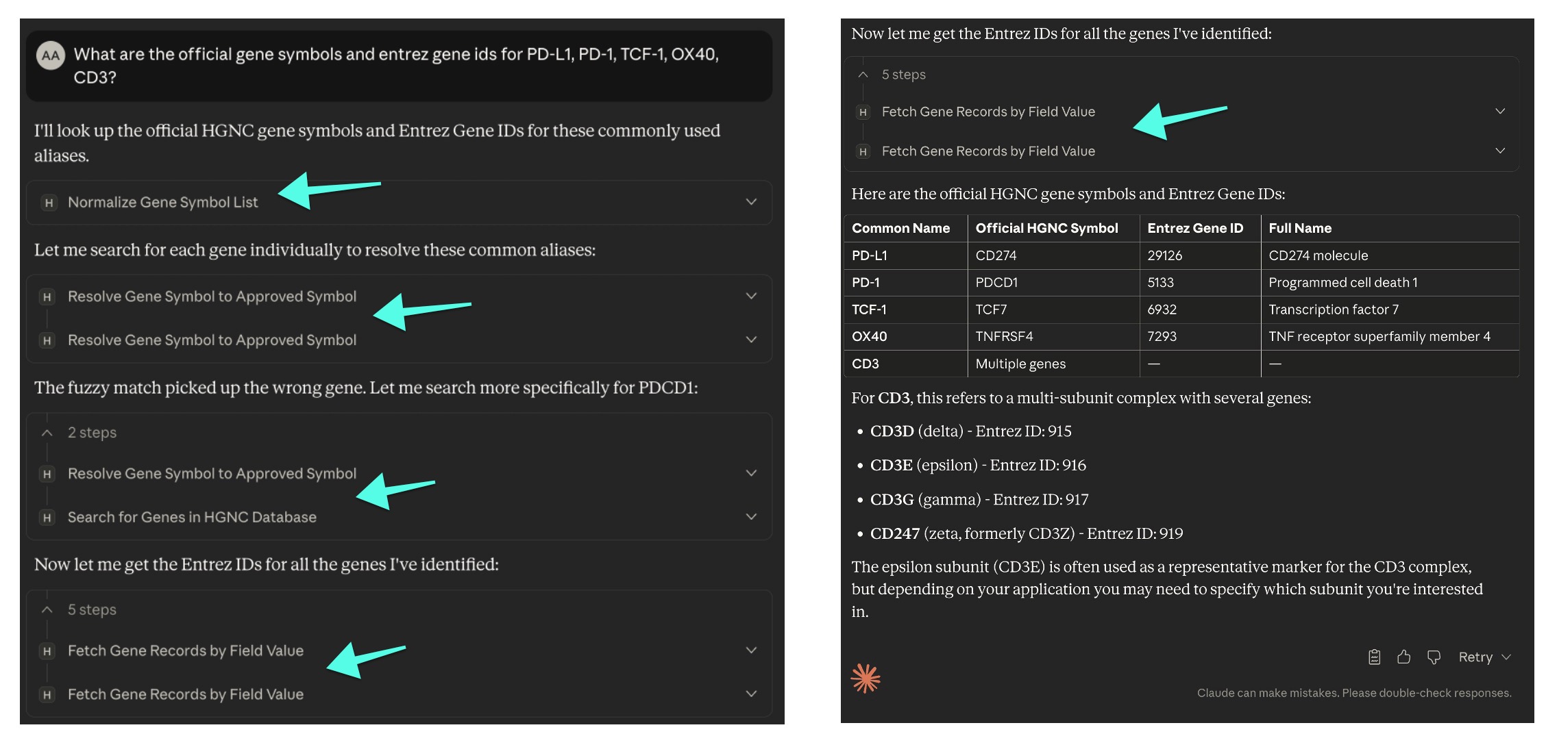 HGNC MCP server in action within Claude Desktop