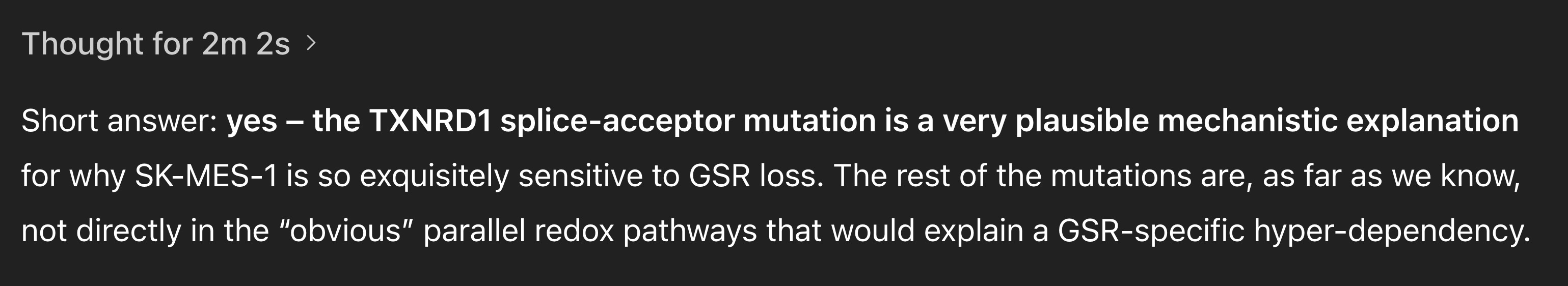 Reason why SK-MES-1 is highly dependent on GRS